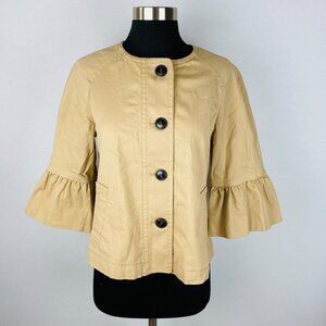 Ann Taylor Tan Collarless Button Down Faux Pockets Women's Size S Jacket Top
